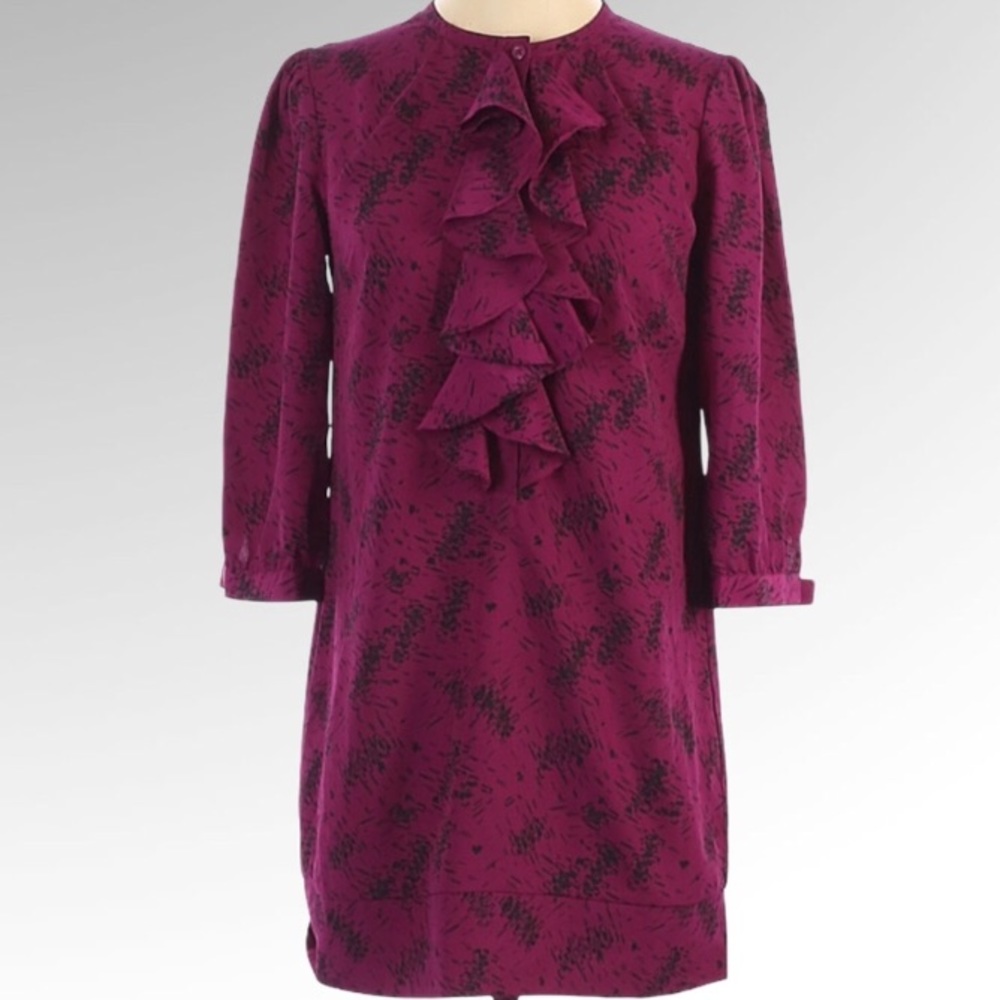 Silence + Noise UO Plum Ruffle Shift Dress, L